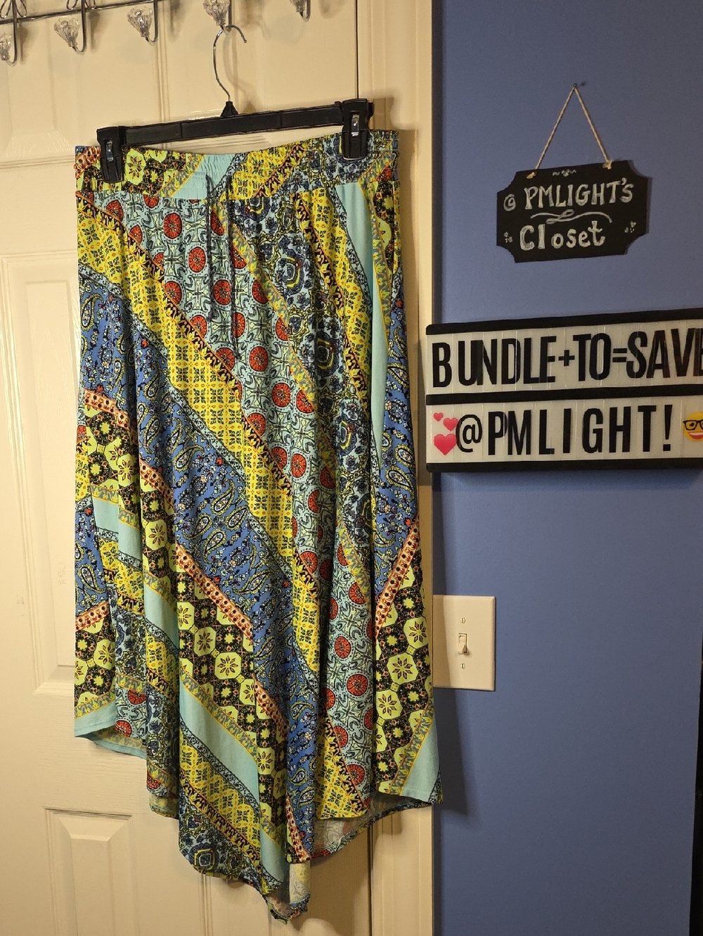 New Directions Boho Large Skirt Handkerchief Hem Blue Orange Black
